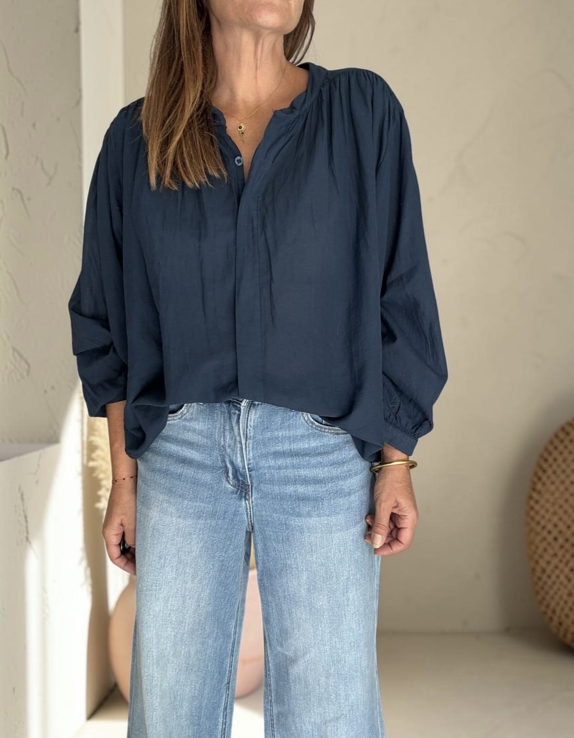 Chemise ample marine profond en voile de coton Maly