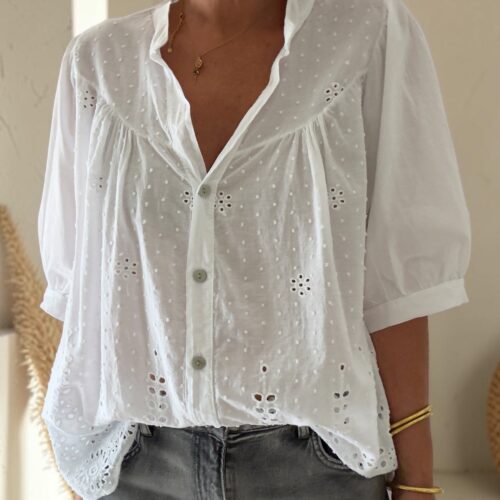 Chemise Colet blanche en voile de coton brodé