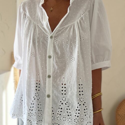 Chemise Colet blanche en voile de coton brodé
