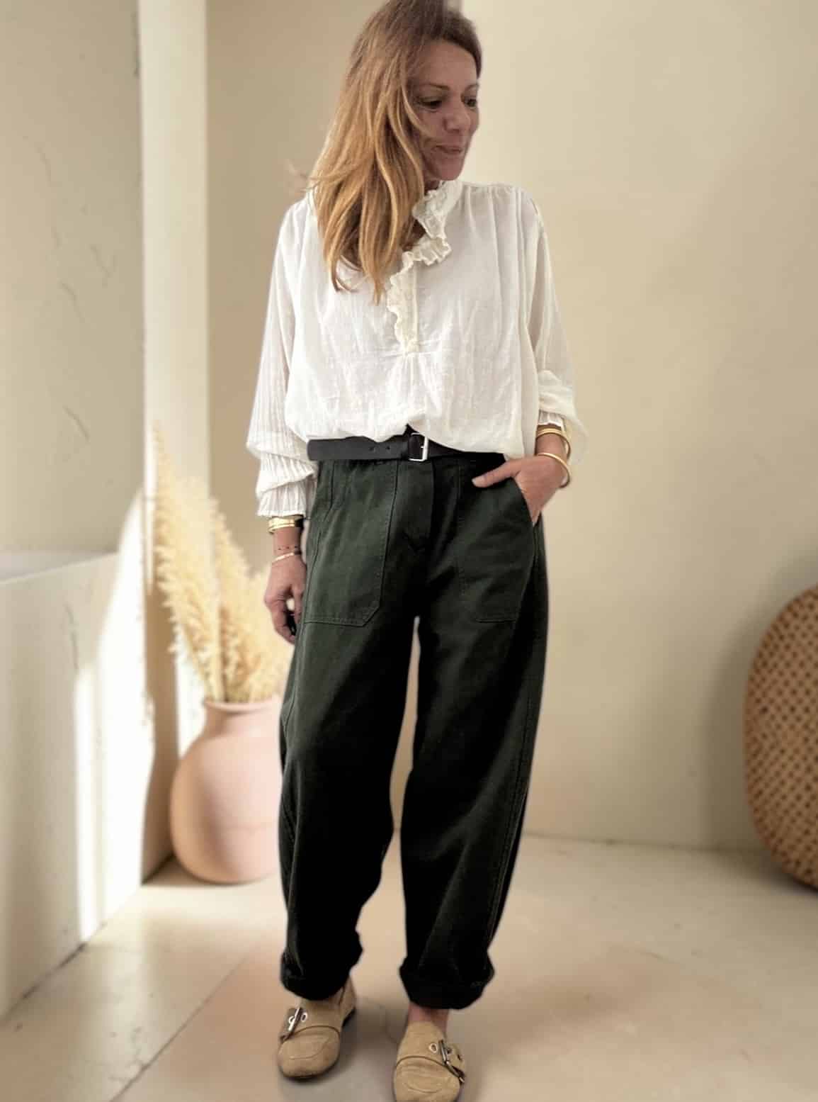 Pantalon barrel vert foncé Dany
