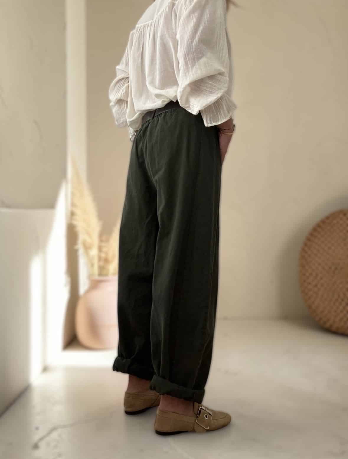 Pantalon barrel vert foncé Dany – Image 3