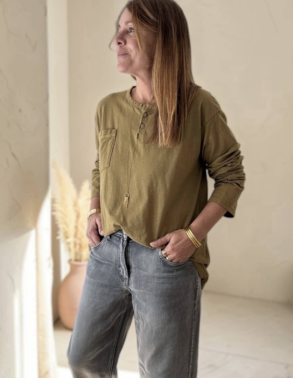 T-shirt kaki June manches longues – Image 4