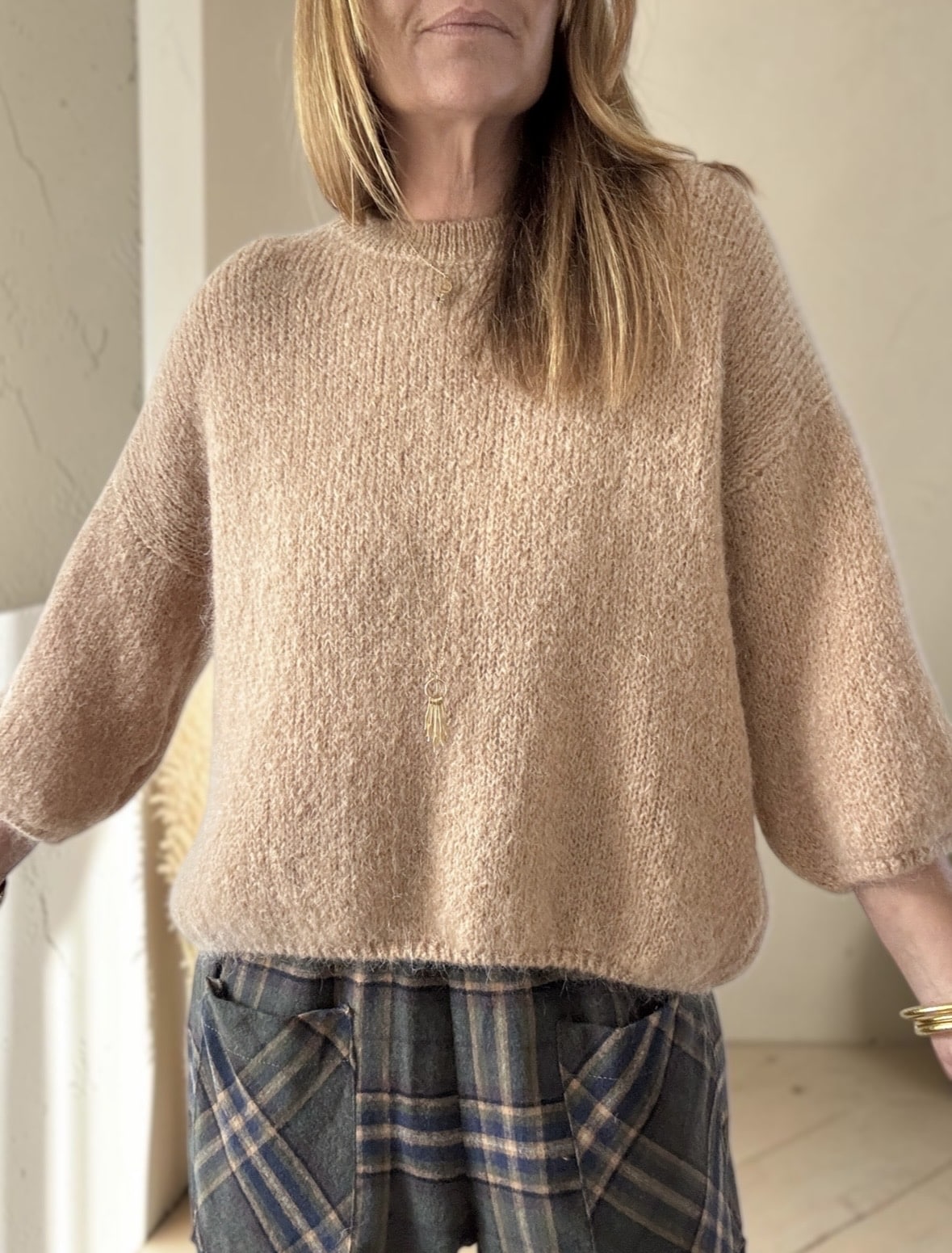 Pull Cillian manches 3/4 camel en kid mohair – Image 5
