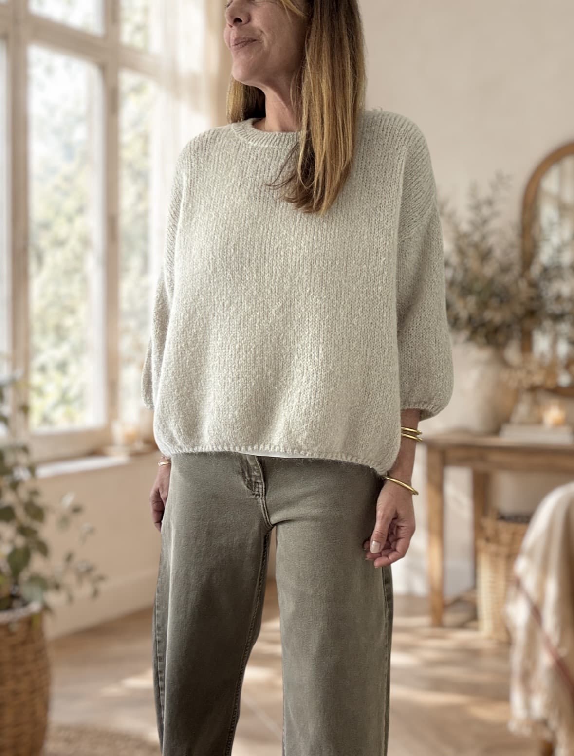 Pull Cillian manches 3/4 beige en kid mohair – Image 5