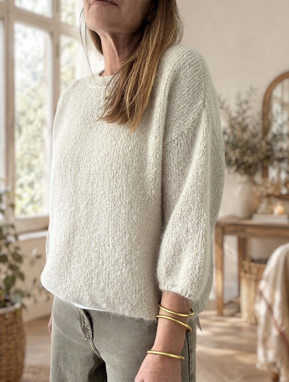 Pull Cillian manches 3/4 beige en kid mohair – Image 3